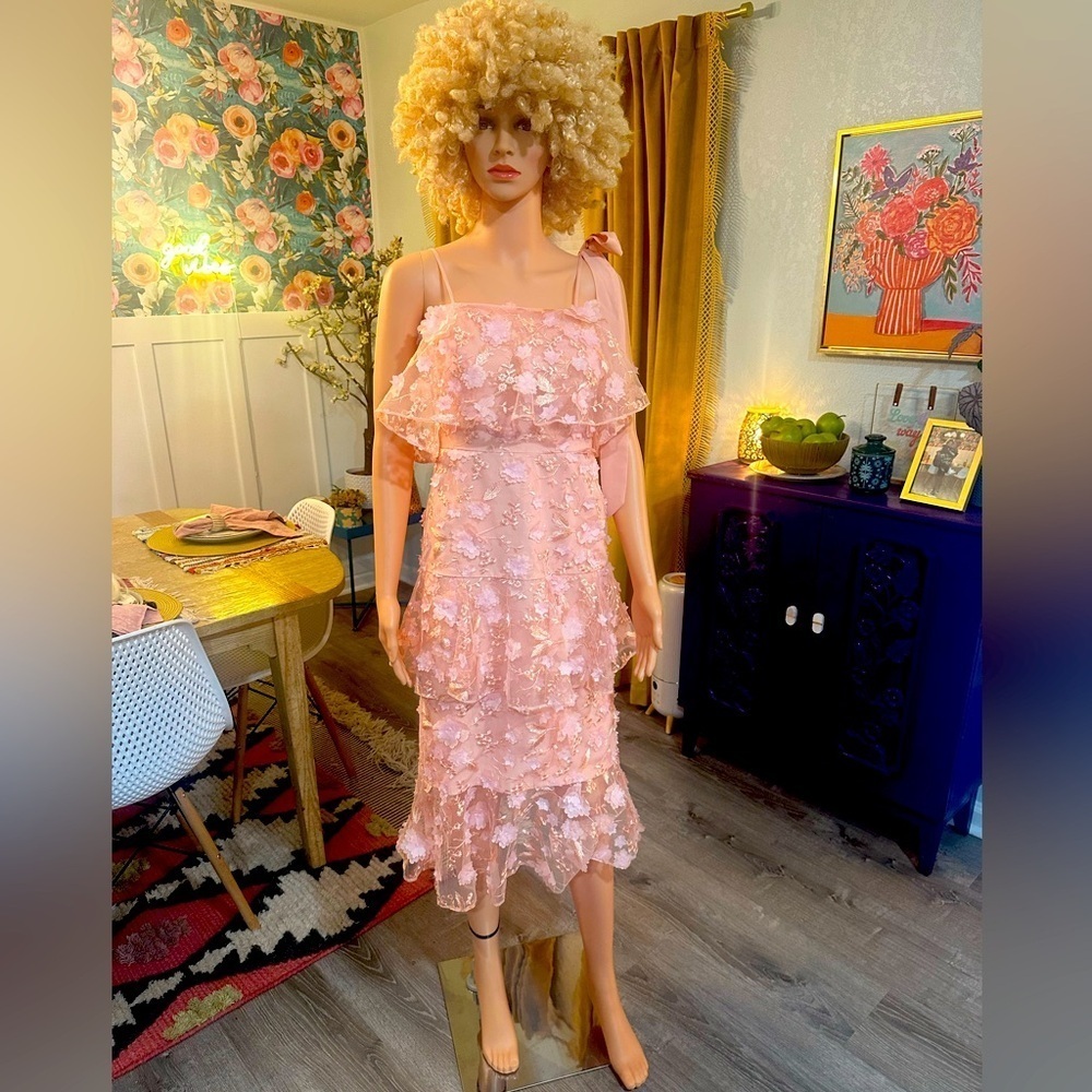 ASOS light pink/nude dainty flower cut out sheer dress sz 4 - NWT - Picture 2 of 16